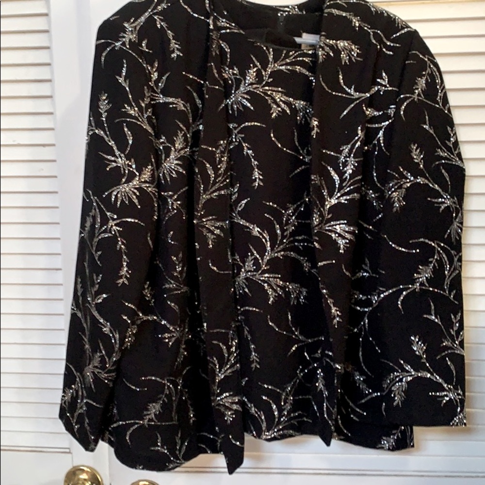 2 piece black jacket and blouse silver accent